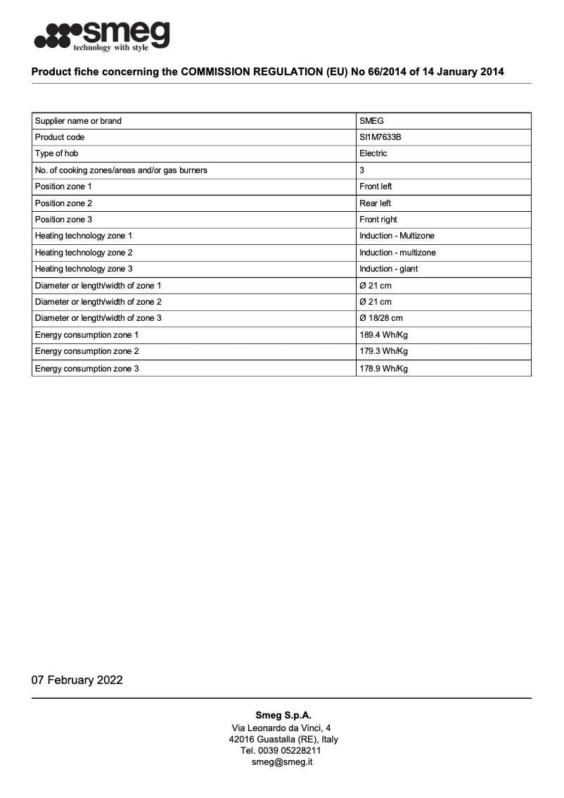 Page 1 de la notice Brochure Smeg SI1M7633B