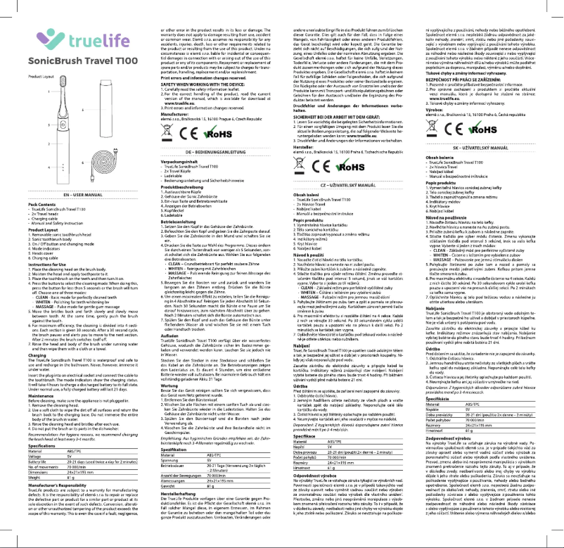 Image de la première page du manuel de l'appareil SonicBrush Travel T100