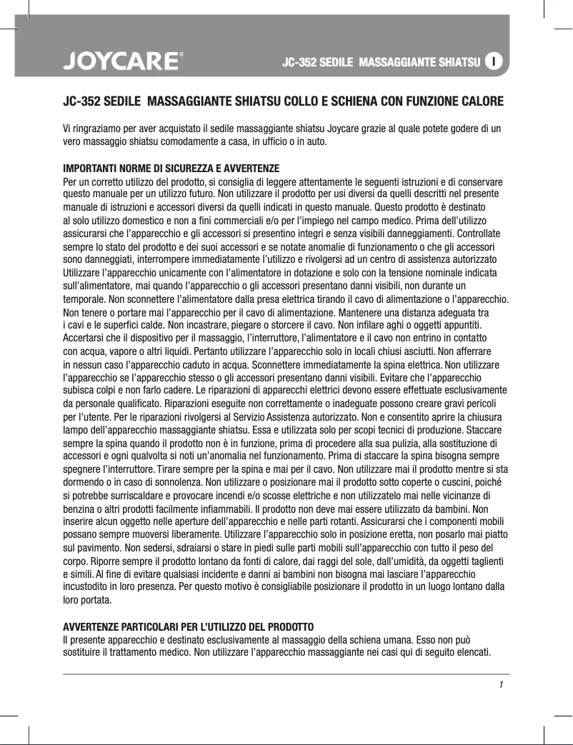 Page 1 de la notice Manuel utilisateur Joycare JC-352