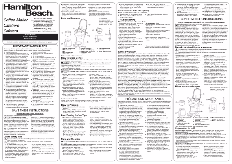 Page 1 de la notice Manuel utilisateur Hamilton Beach 46294