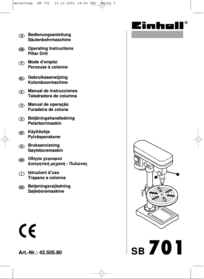 Page 1 de la notice Manuel utilisateur Einhell SB 701
