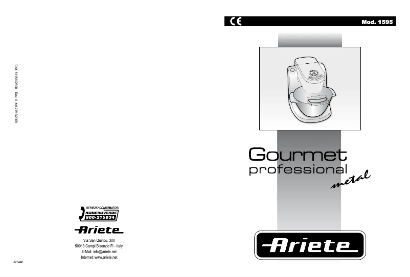 Page 1 de la notice Manuel utilisateur Ariete Gourmet Professional 1595