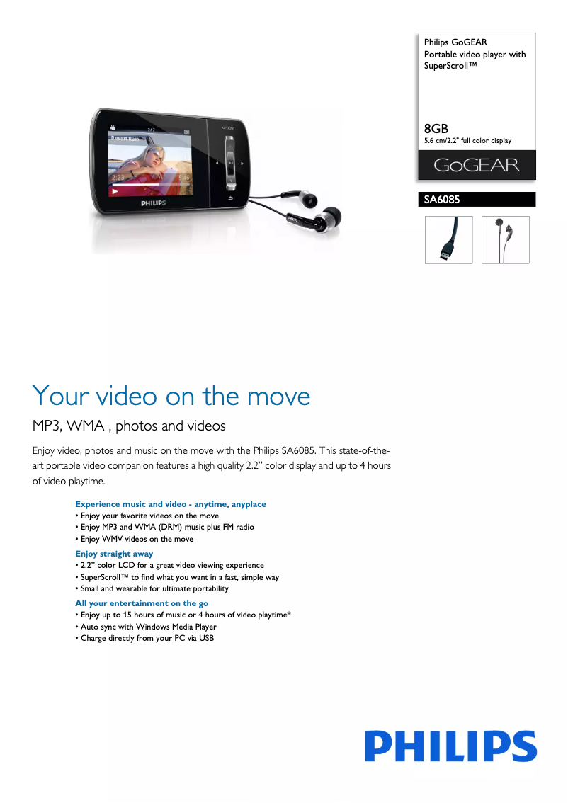 Página 1 del manual Folleto Philips GoGear SA6085