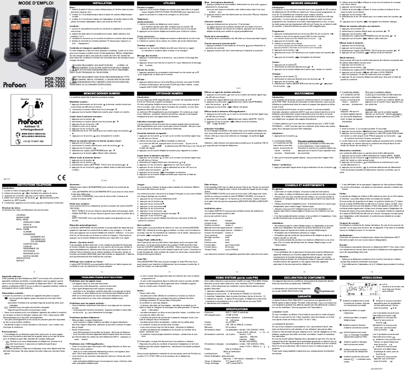 Page 1 de la notice Manuel utilisateur Profoon PDX-7930