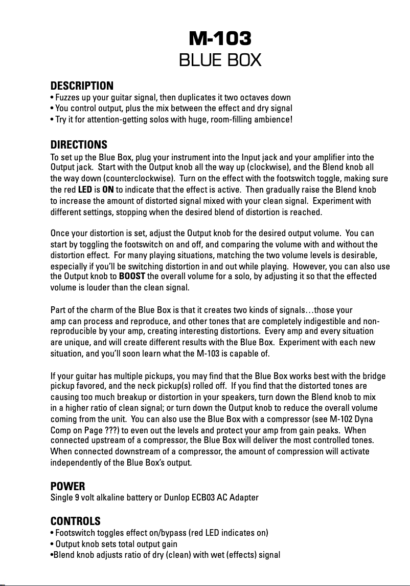 Page 1 de la notice Manuel utilisateur MXR M-103