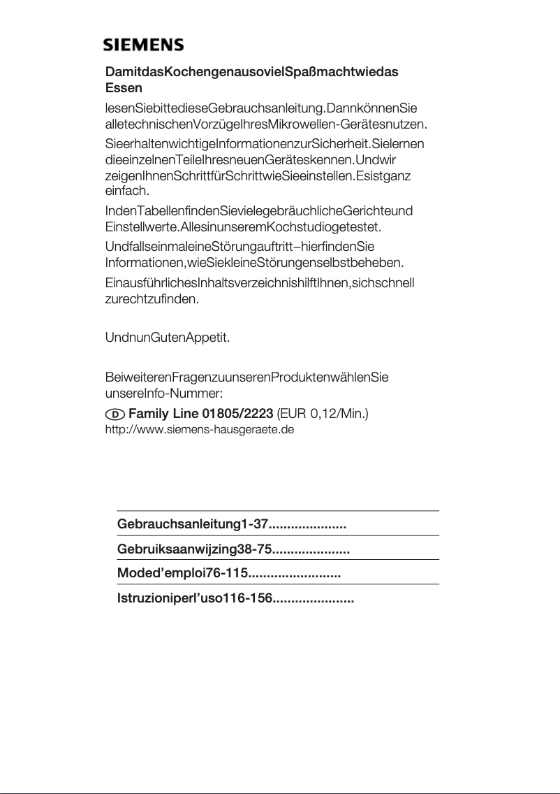 Page 1 de la notice Manuel utilisateur Siemens HF25M560
