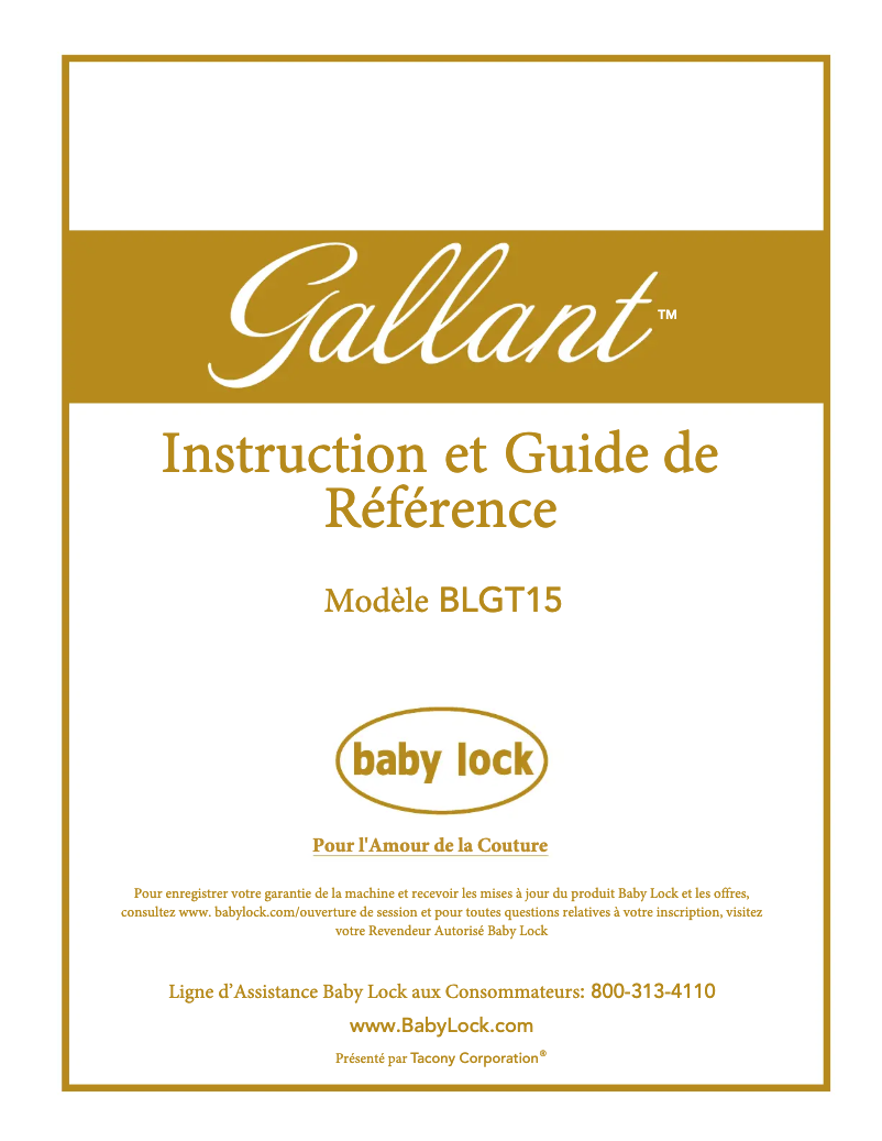 Page 1 de la notice Manuel utilisateur Baby Lock Gallant