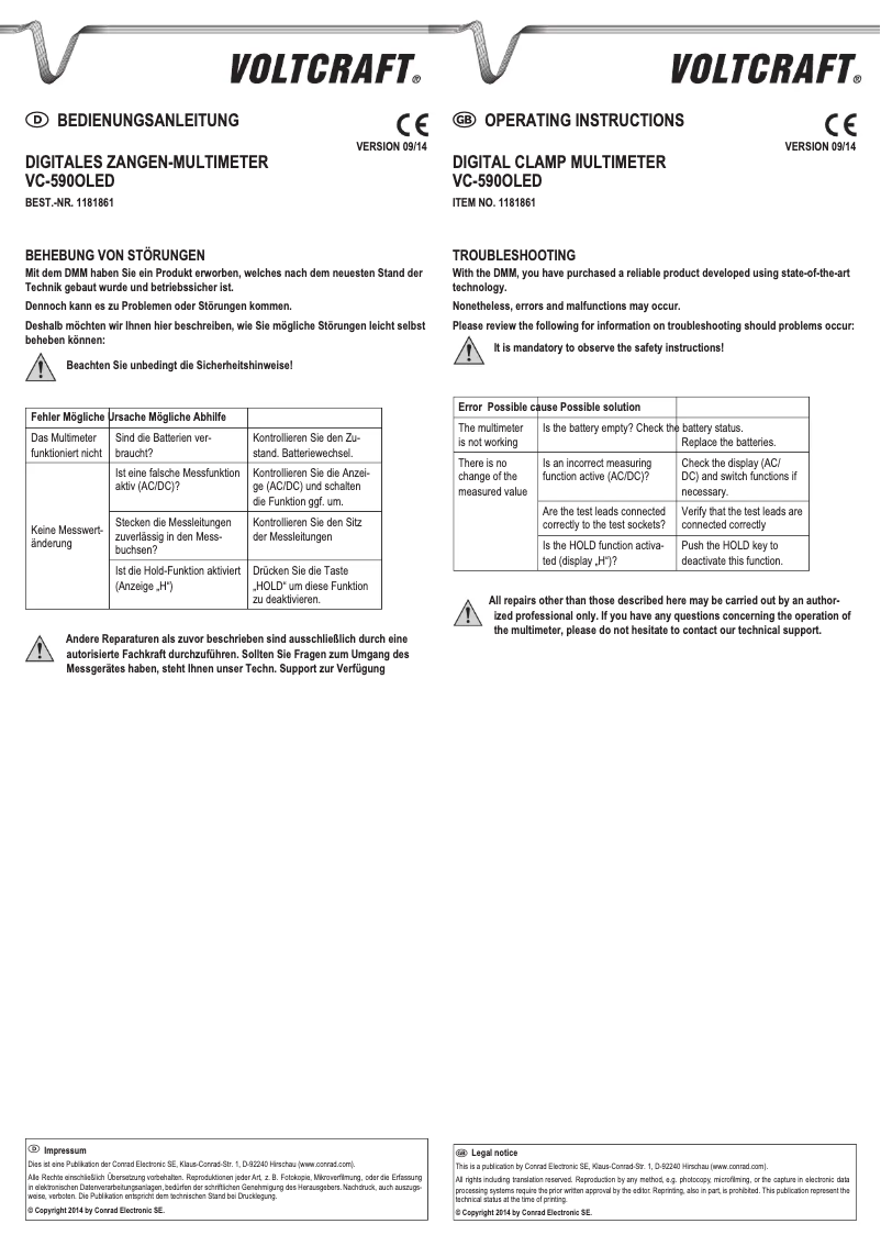 Image de la première page du manuel de l'appareil VC-590OLED