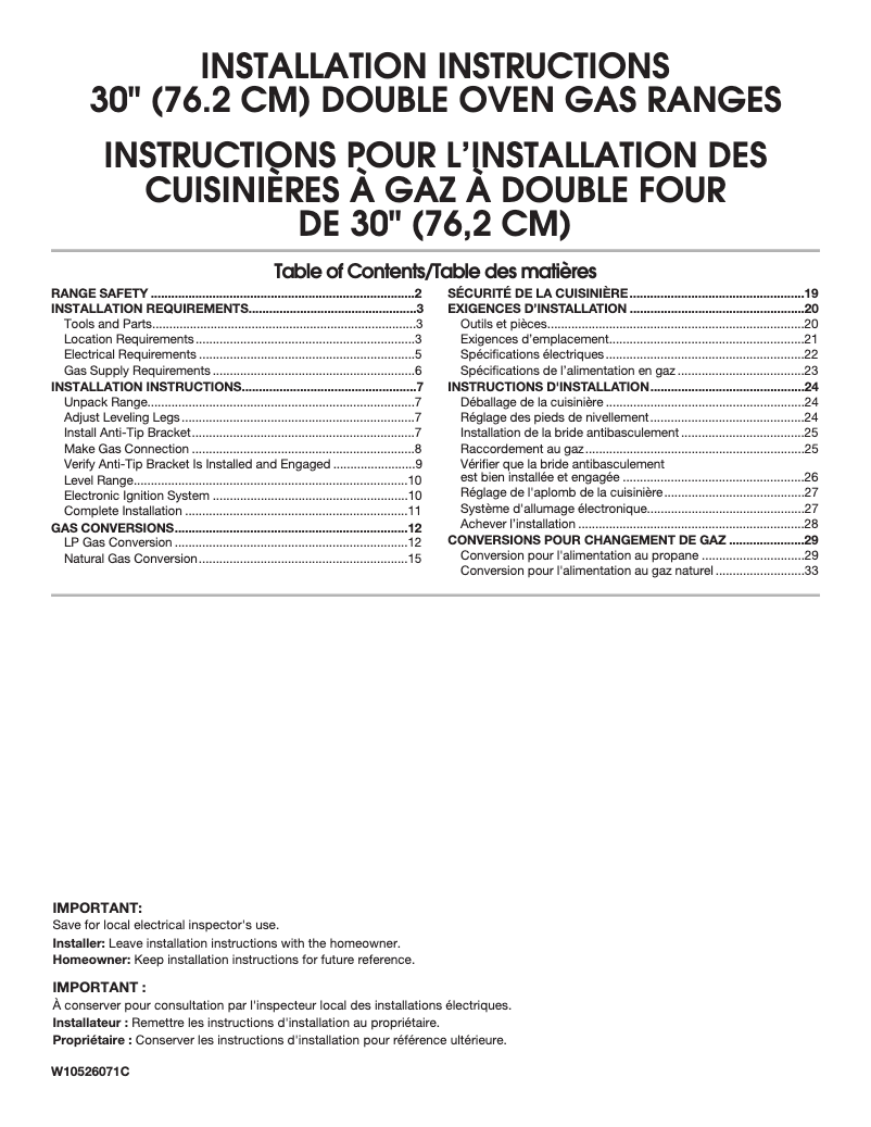 Página 1 del manual Guía de instalación Maytag MGT8800FZ