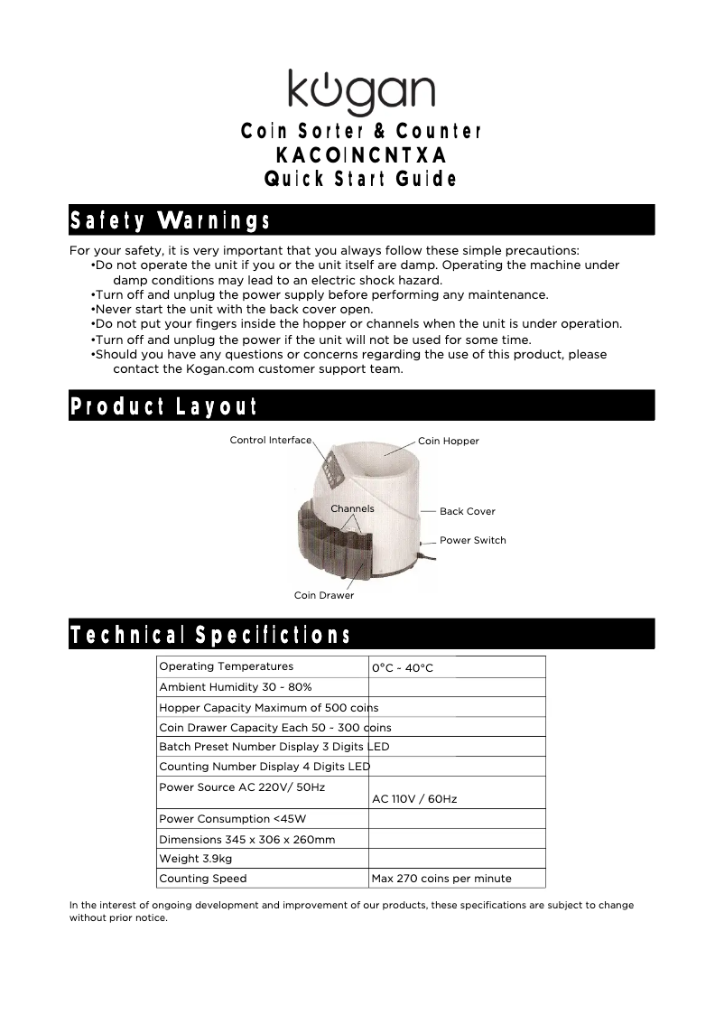 Page n°1 - Manuel utilisateur Kogan KACOINCNTBA