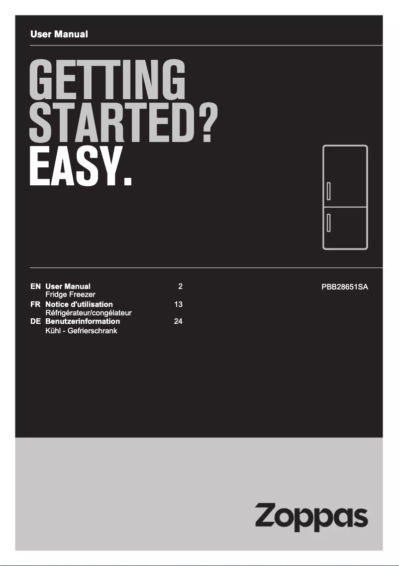 Page n°1 - Manuel utilisateur Zoppas PBB28651SA