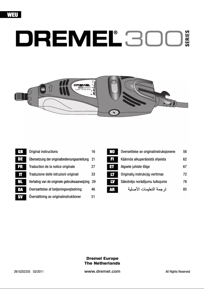 Page 1 de la notice Manuel utilisateur Dremel 300-1/55