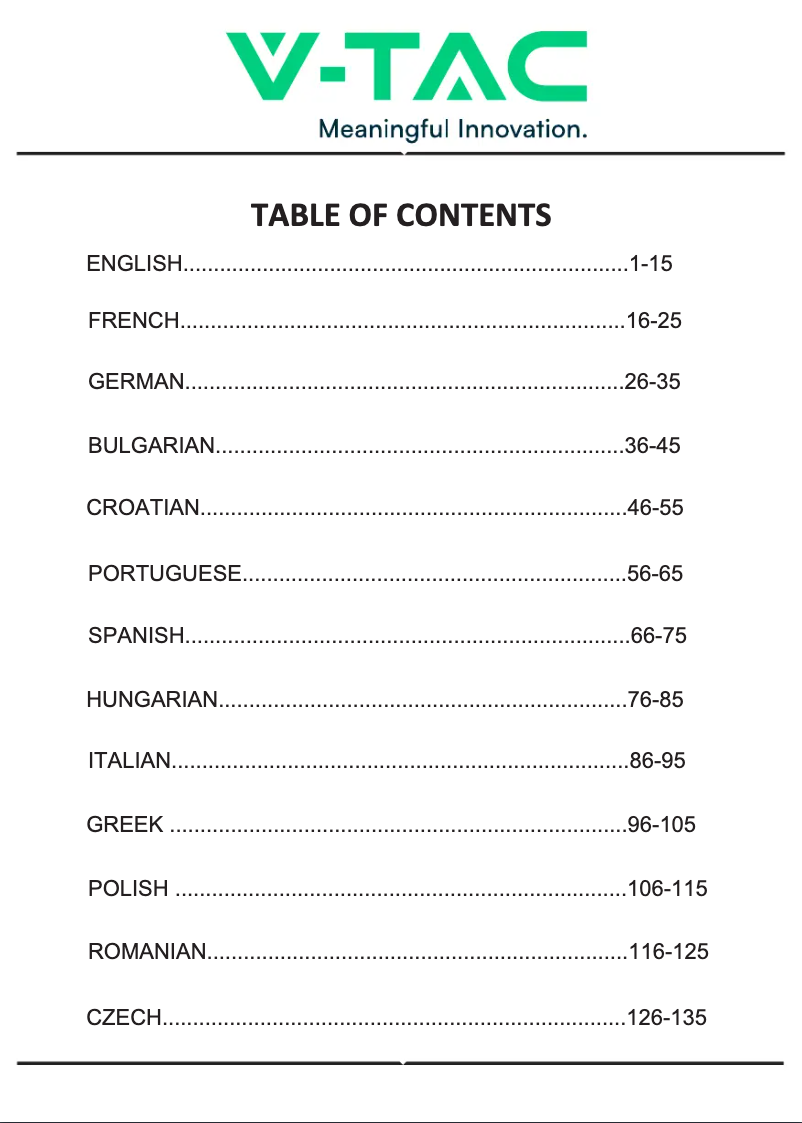 Page 1 de la notice Manuel utilisateur V-TAC VT-5144