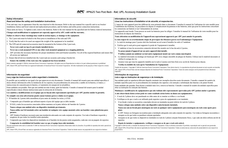 Page 1 de la notice Manuel utilisateur APC AP9625