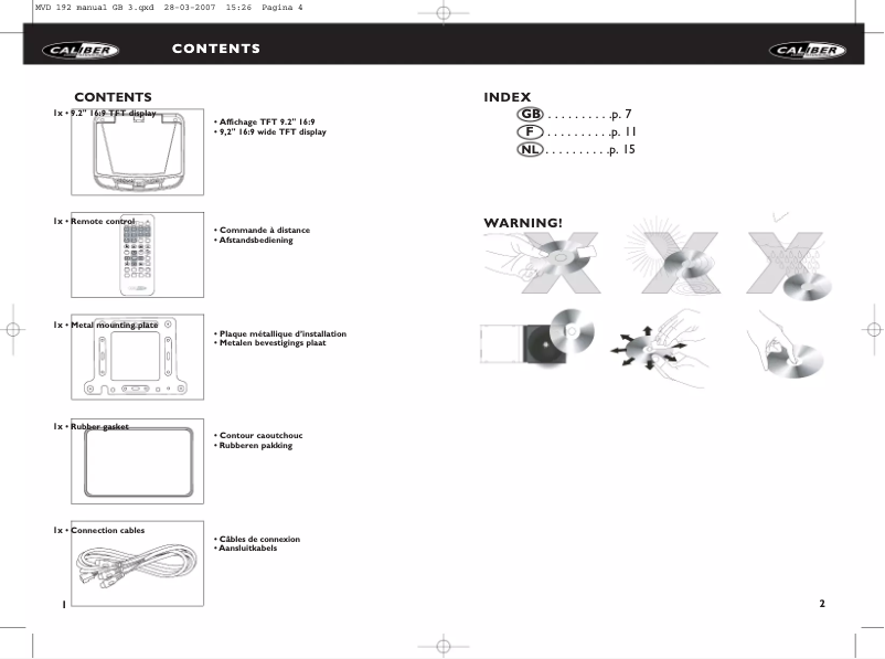 Page 1 de la notice Manuel utilisateur Caliber MVD 192