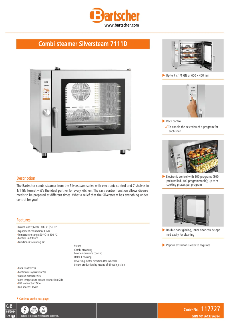 Page 1 de la notice Fiche technique Bartscher 117727