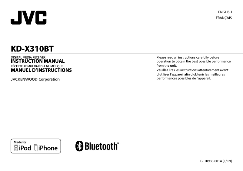 Page n°1 - Manuel utilisateur JVC KD-X310BT