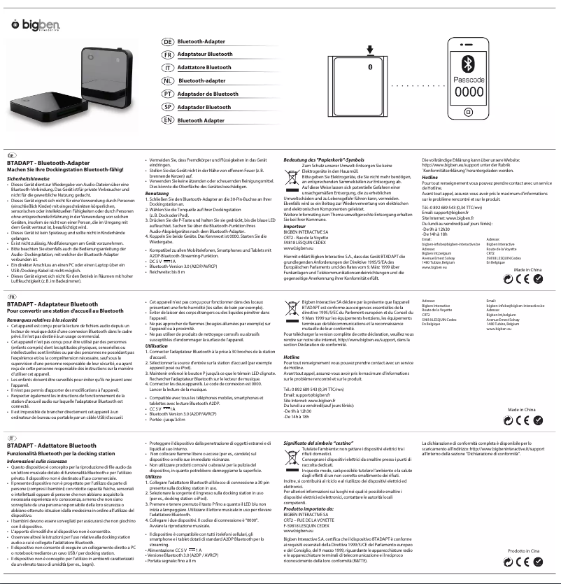 Page 1 de la notice Manuel utilisateur Bigben Interactive BTADAPT
