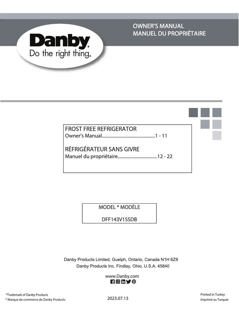 Page 1 de la notice Manuel utilisateur Danby DFF143V1SSDB