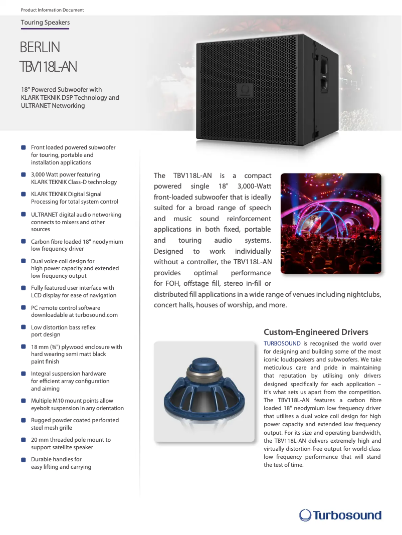 Página 1 del manual Ficha técnica Turbosound Berlin TBV118L-AN