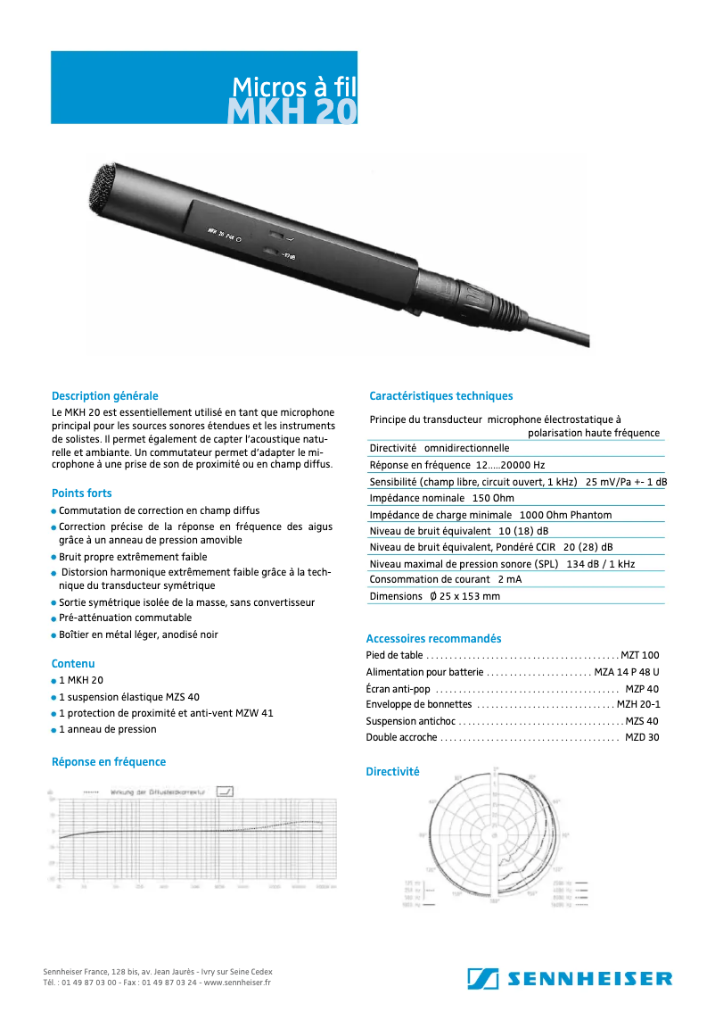 Page n°1 - Fiche technique Sennheiser MKH 20-P48