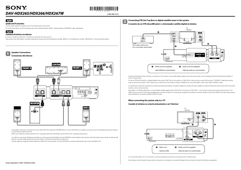 Imagen de la primera página del manual del dispositivo DAV-HDX266