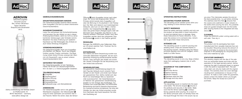Page 1 de la notice Manuel utilisateur AdHoc Aerovin VA10