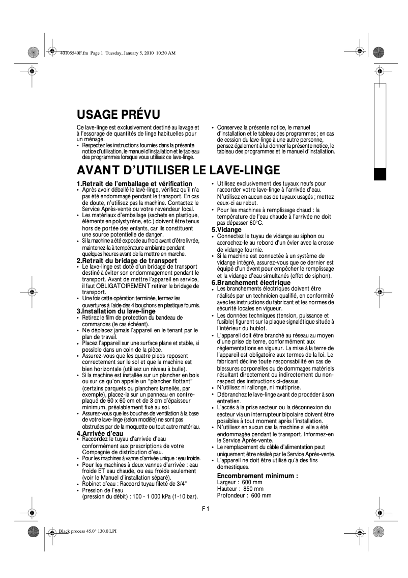 Page 1 de la notice Manuel utilisateur Bauknecht WAE 7722