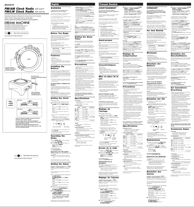 Page n°1 - Manuel utilisateur Sony ICF-C317