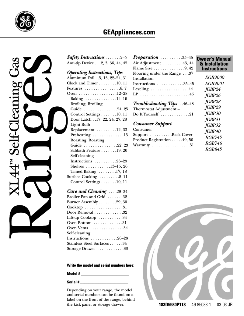 Page 1 de la notice Manuel utilisateur GE JGBP40BECAD