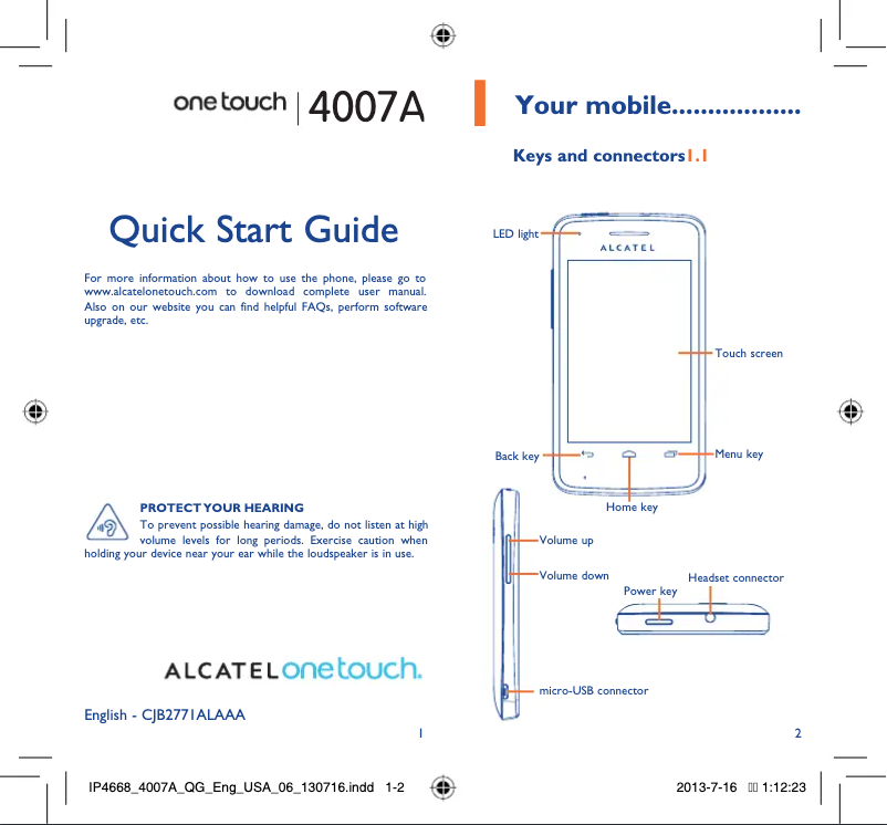Page 1 de la notice Manuel utilisateur Alcatel One Touch 4007A
