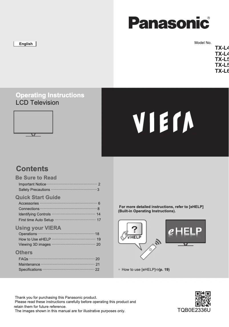 Page 1 de la notice Guide de démarrage rapide Panasonic TX-L47DT65B