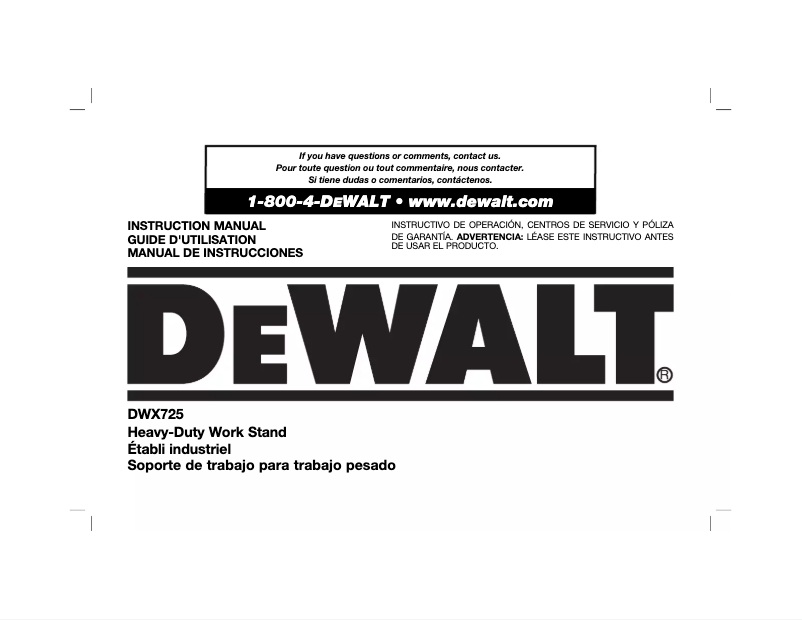 Page n°1 - Manuel utilisateur DeWalt DWX725