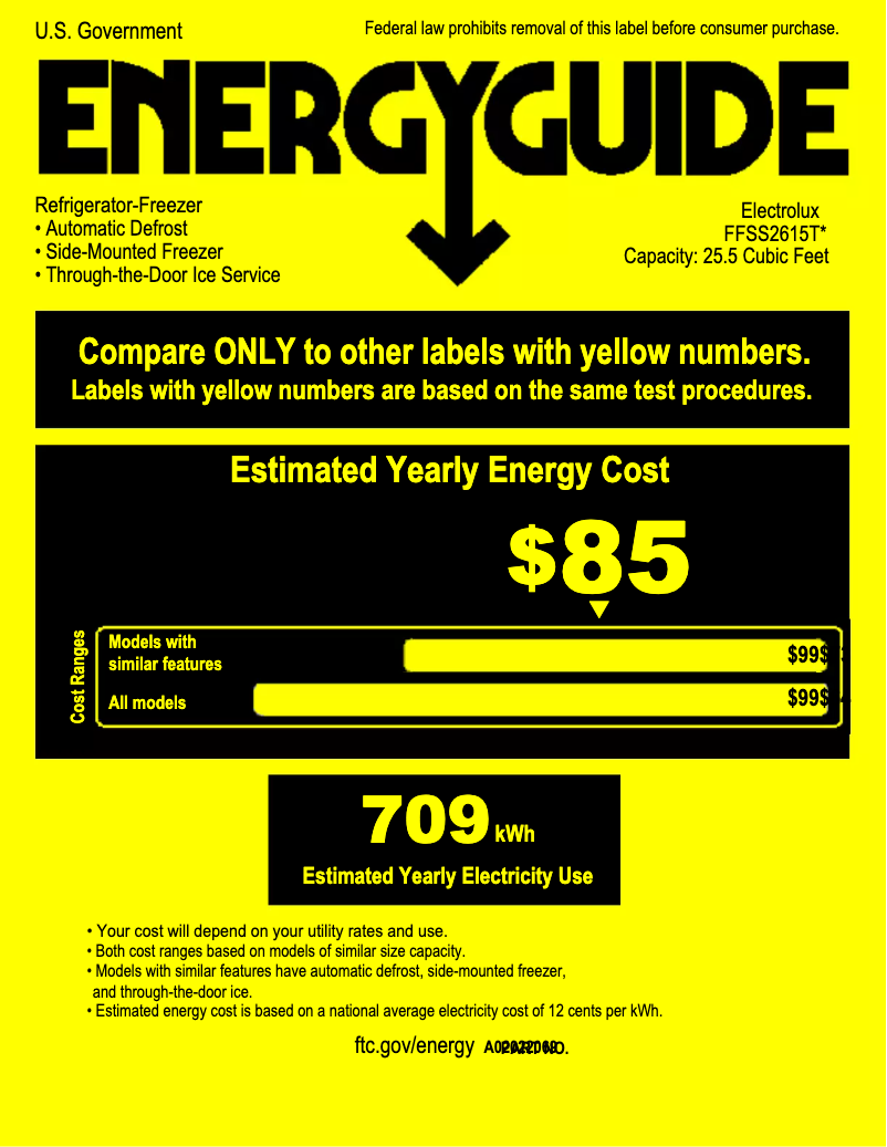 Página 1 del manual Etiqueta energética Frigidaire FFSS2615TS