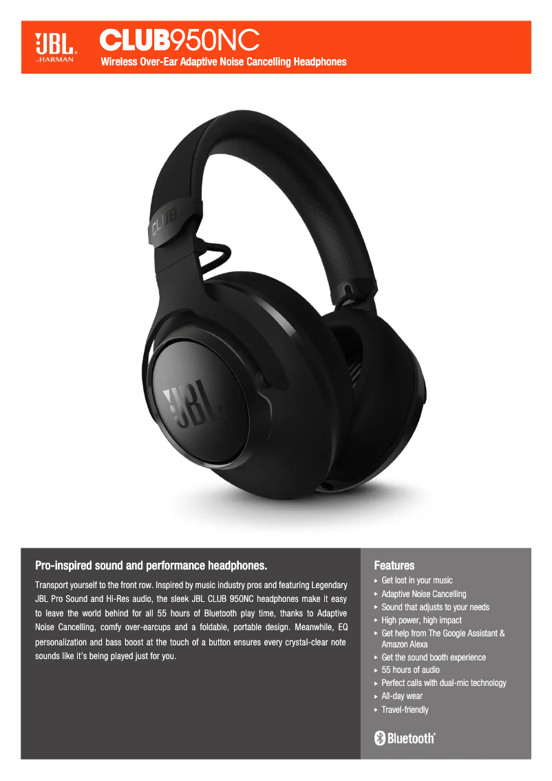 Page 1 de la notice Fiche technique JBL Club 950NC