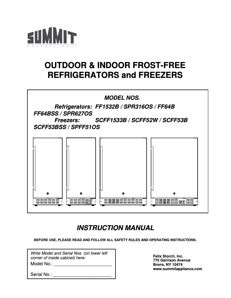 Page 1 de la notice Manuel d'utilisation et d'entretien Summit SPR627OS