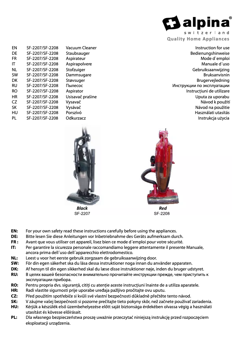 Page 1 of the manual User Manual Alpina SF 2208