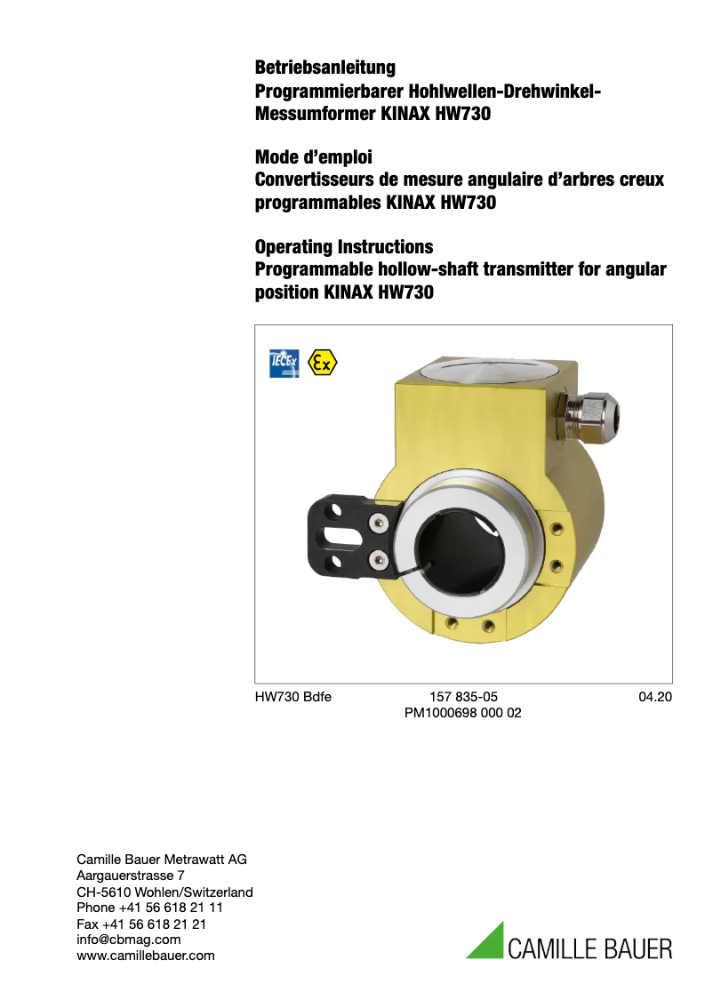 Page n°1 - Manuel utilisateur Camille Bauer KINAX HW730
