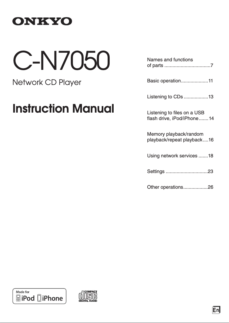 Page 1 de la notice Manuel utilisateur Onkyo C-N7050