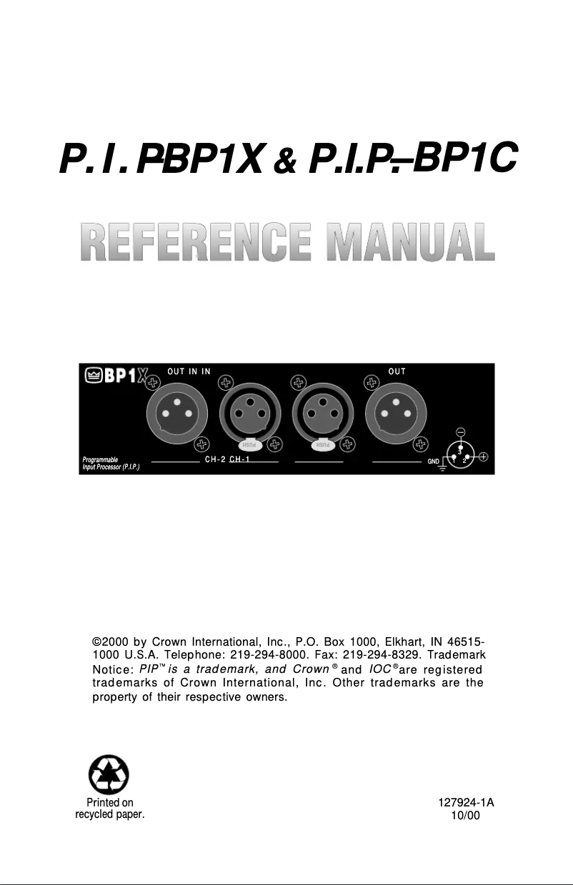 Image de la première page du manuel de l'appareil P.I.P.-BP1
