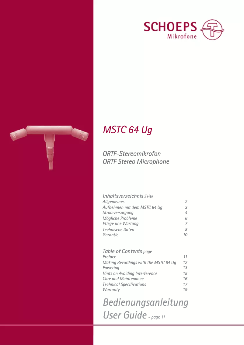Page 1 of the manual User Manual Schoeps MSTC 64