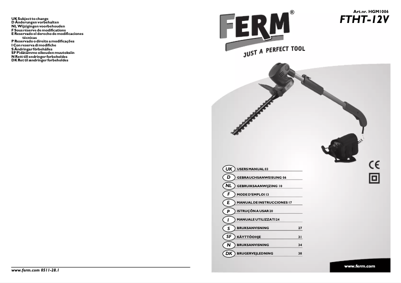 Page n°1 - Manuel utilisateur Ferm HGM1006