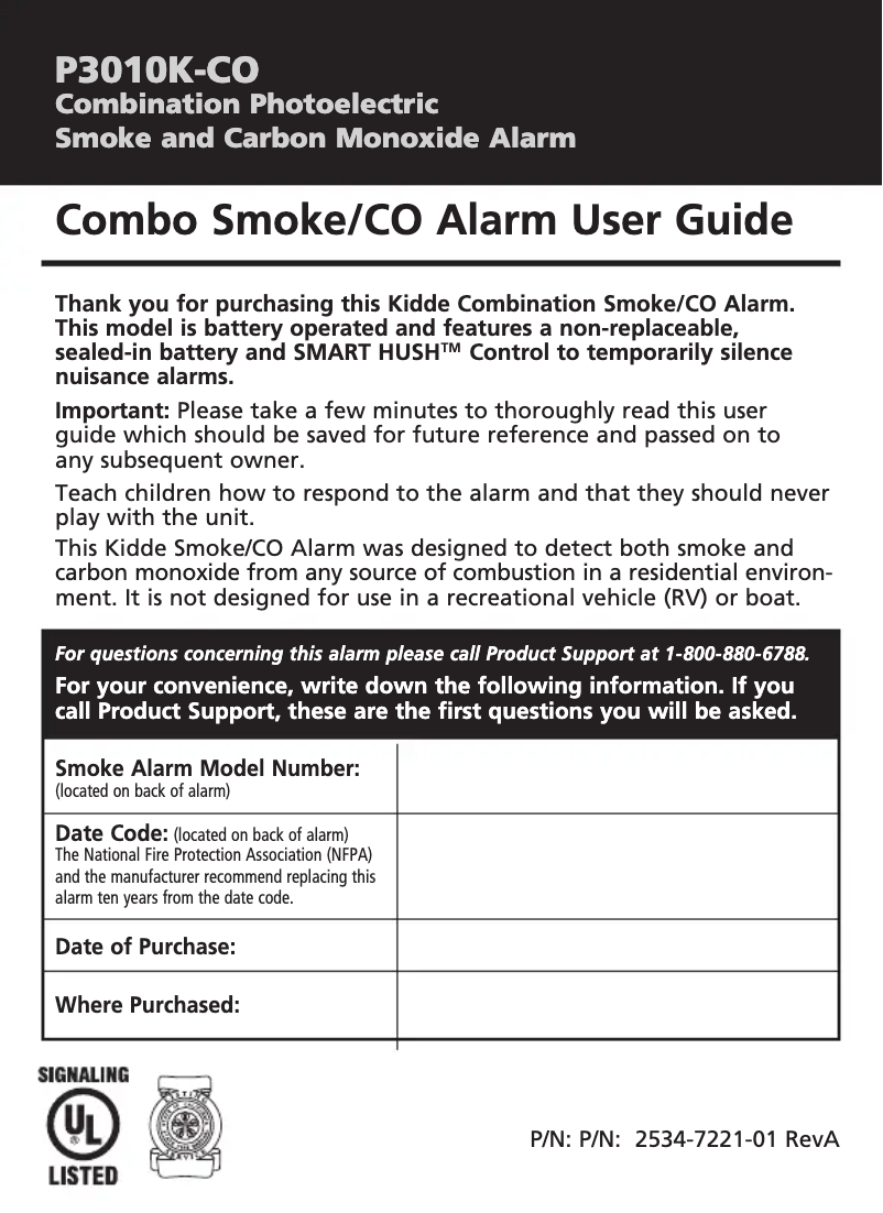 Page 1 de la notice Manuel utilisateur Kidde P3010K-CO