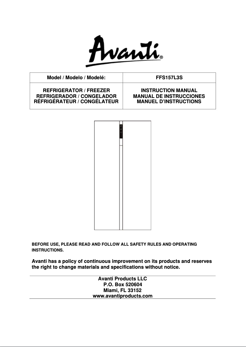 Page n°1 - Manuel utilisateur Avanti FFS157L3S