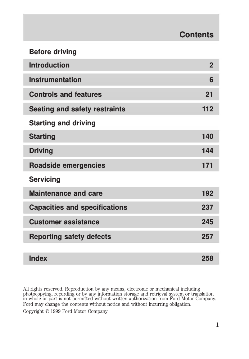 Page 1 de la notice Manuel utilisateur Mercury Mountaineer (1999)