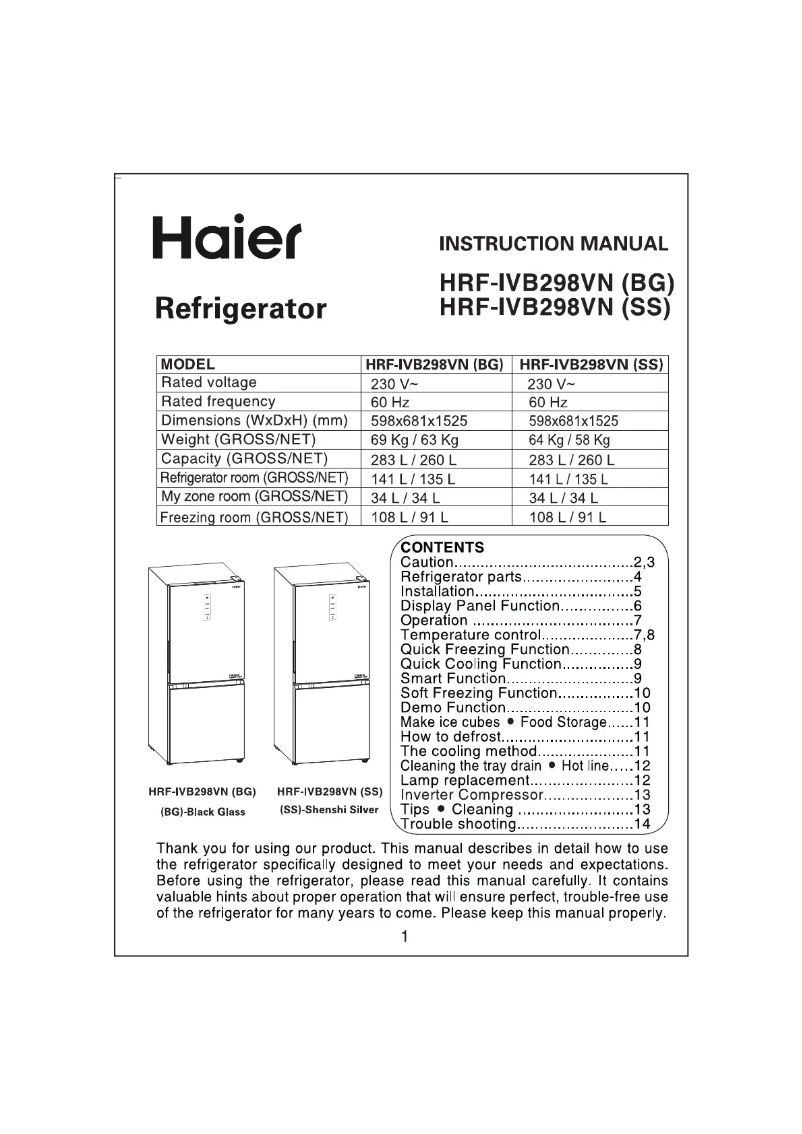 Image de la première page du manuel de l'appareil HRF-IVB339MG
