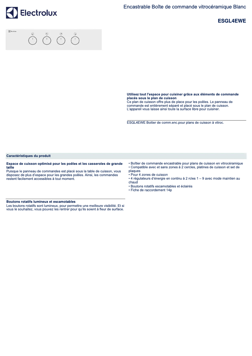 Página 1 del manual Ficha técnica AEG ESGL4EWE