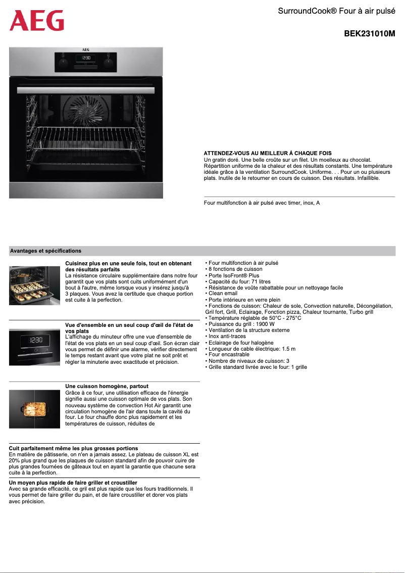Página 1 del manual Ficha técnica AEG BEK231010M