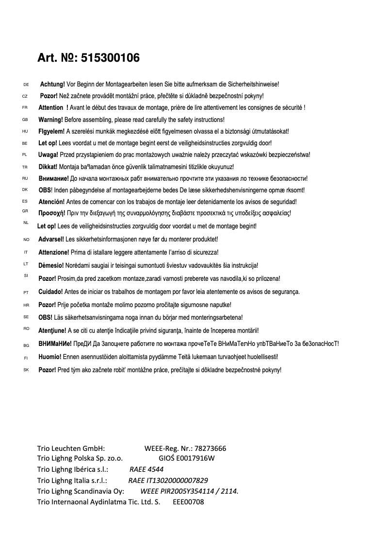 Page 1 de la notice Manuel utilisateur Trio Lighting Kingston 515300106