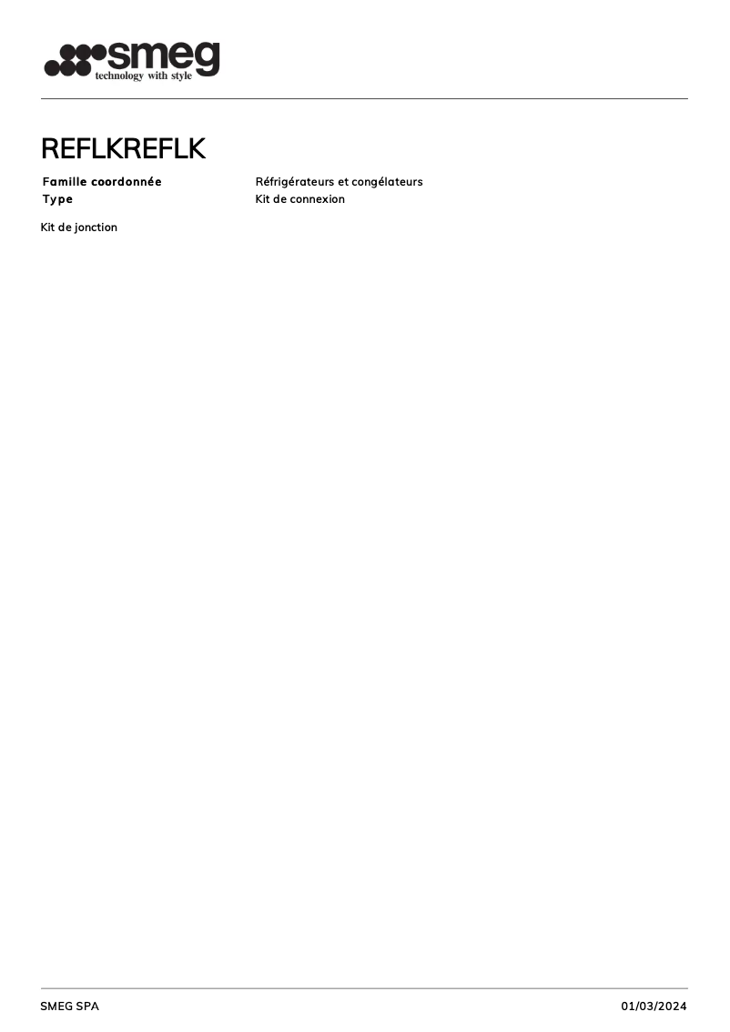 Page 1 de la notice Fiche technique Smeg REFLK